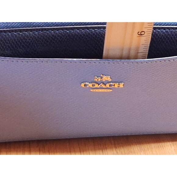 COACH Color Block Zip-Around Wallet Outside and Inside Pocket Sky Blue and Navy - Picture 7 of 10
